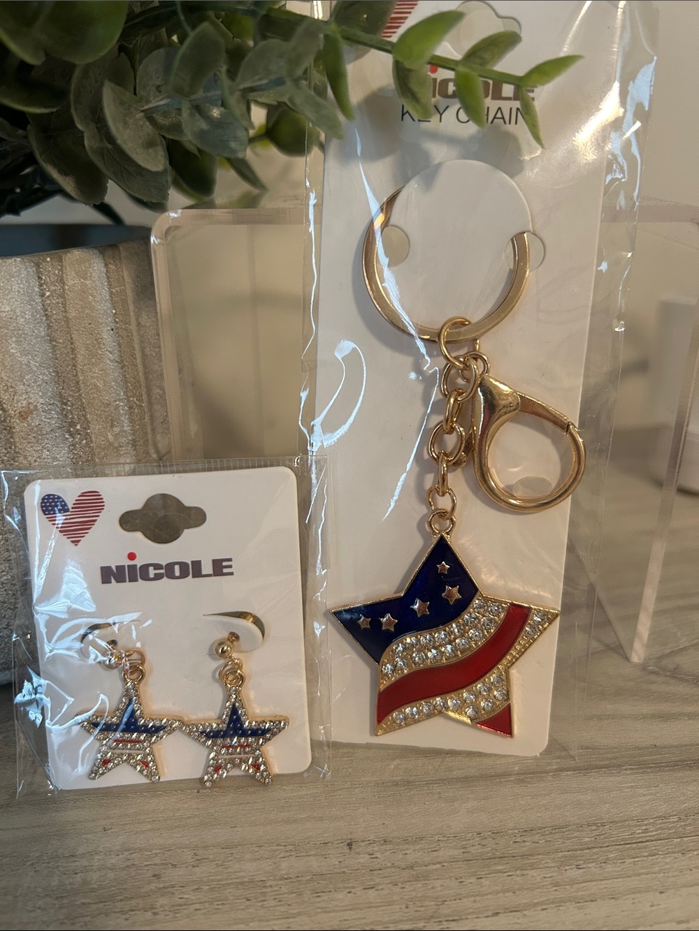 Patriotic bag charm and earrings set NWT